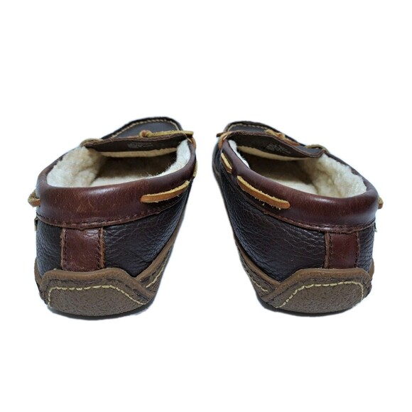 LL Bean Men\'s 8 Wicked Good Leather Shearling Moccasin Brown Slippers